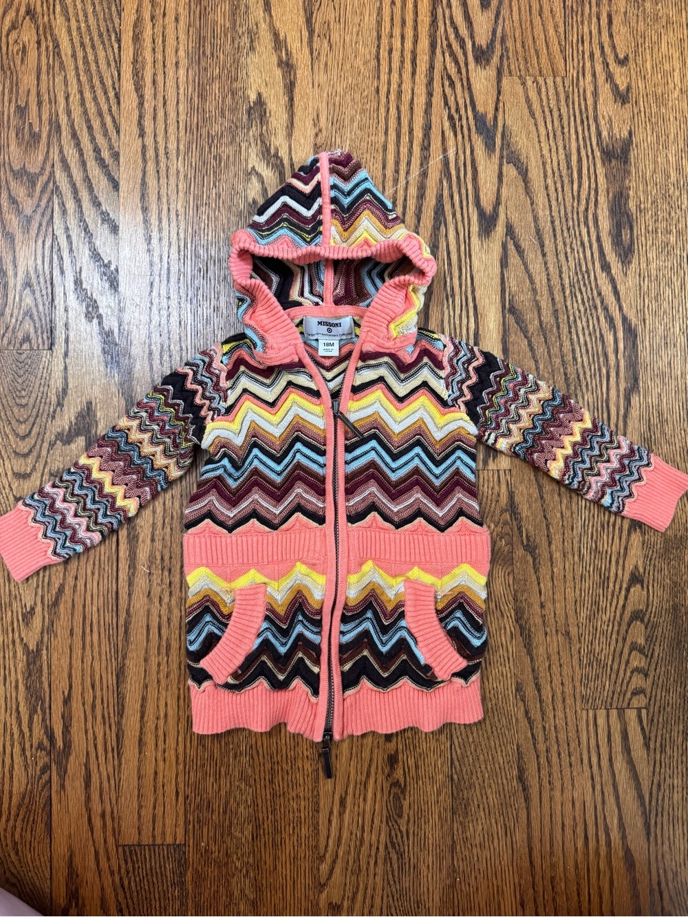 Missoni for Target Zig Zag Knit Zip Hoodie Sweater 18M Baby Toddler Coral